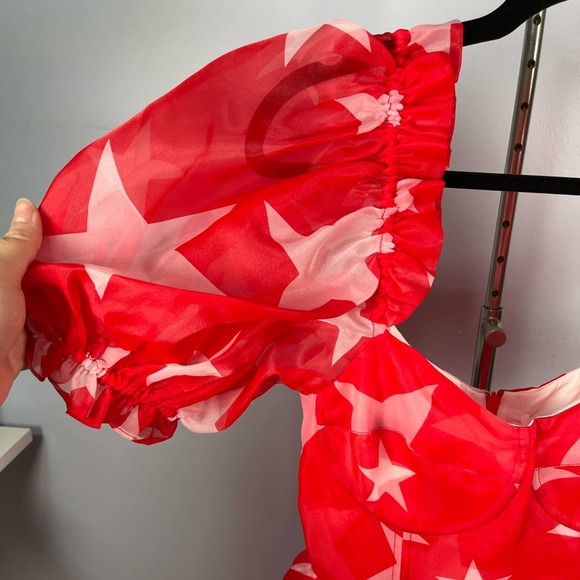NWT Selkie Red and White Star Ritz Puff Sleeve Organza Maxi Gown Size Small - Picture 10 of 13